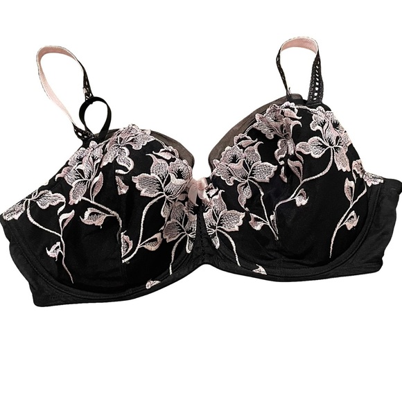 Cacique Black and Pink Lace Bra Intimates Size 40DD - Picture 1 of 6